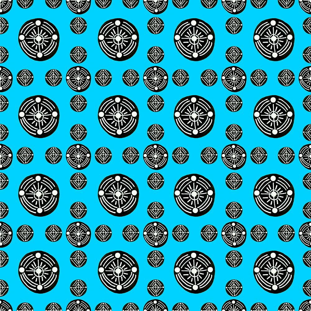 Black White On Blue Tribal Ethnic Circles 3 Geometric