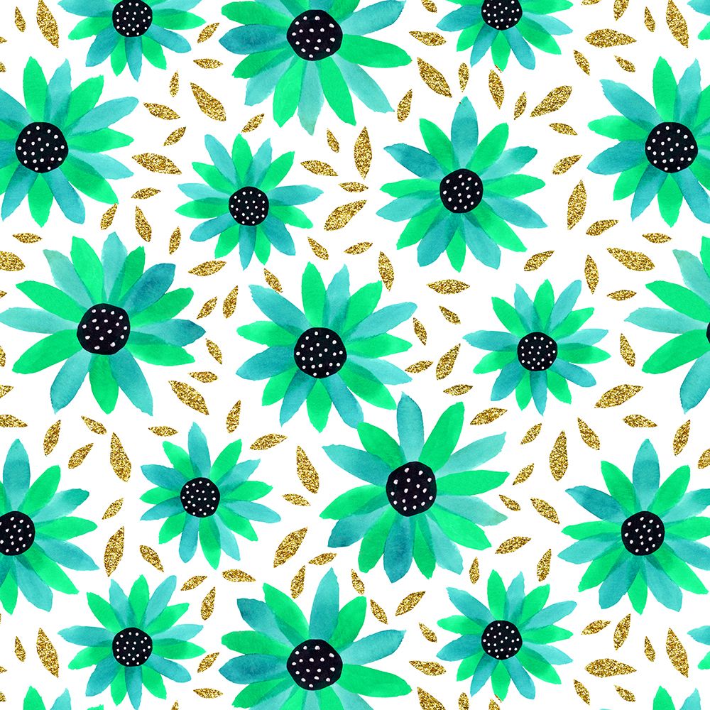 Gold Glitter Turquoise Mint Polka Dot Center