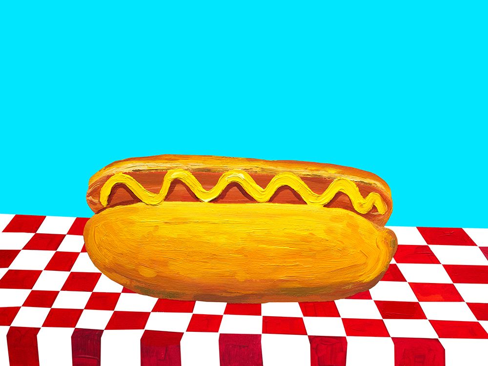 Hot Dog With Mustard Red Check Blue