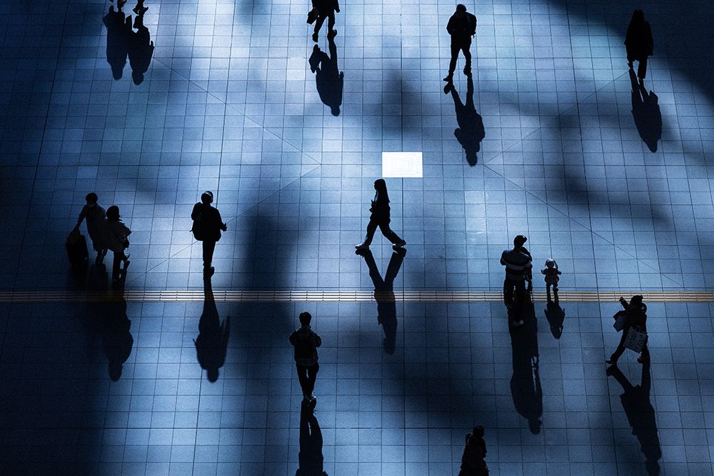 People at train station