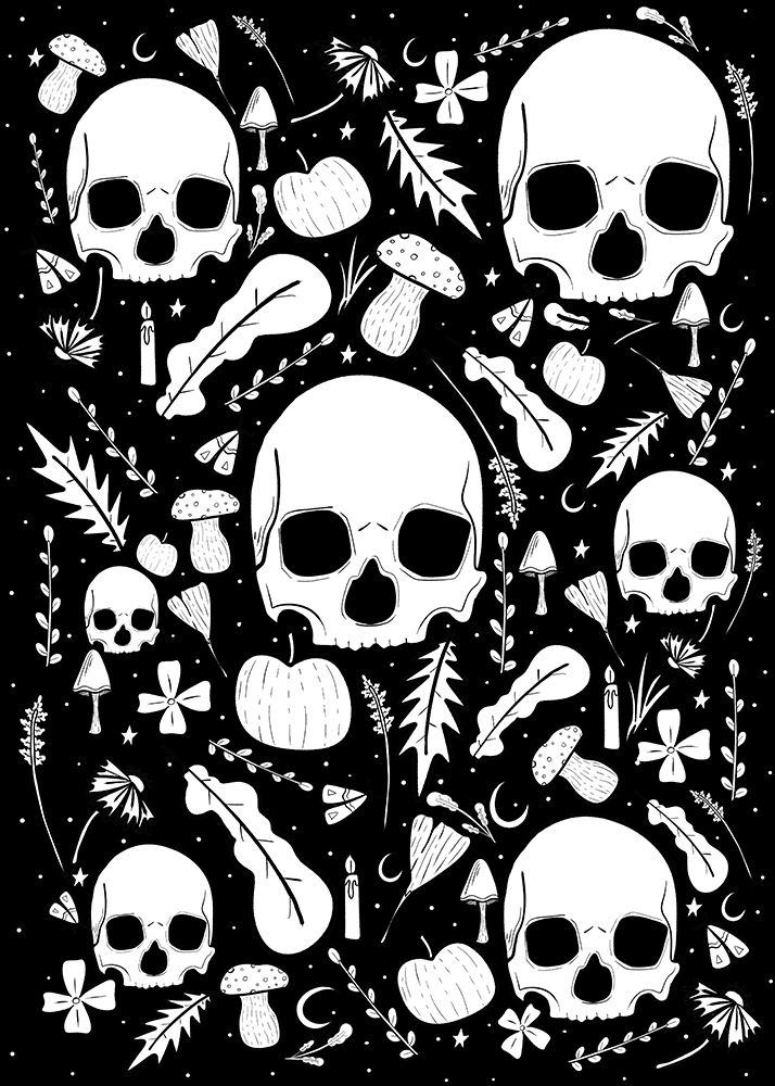 Black and White Autumn Skulls