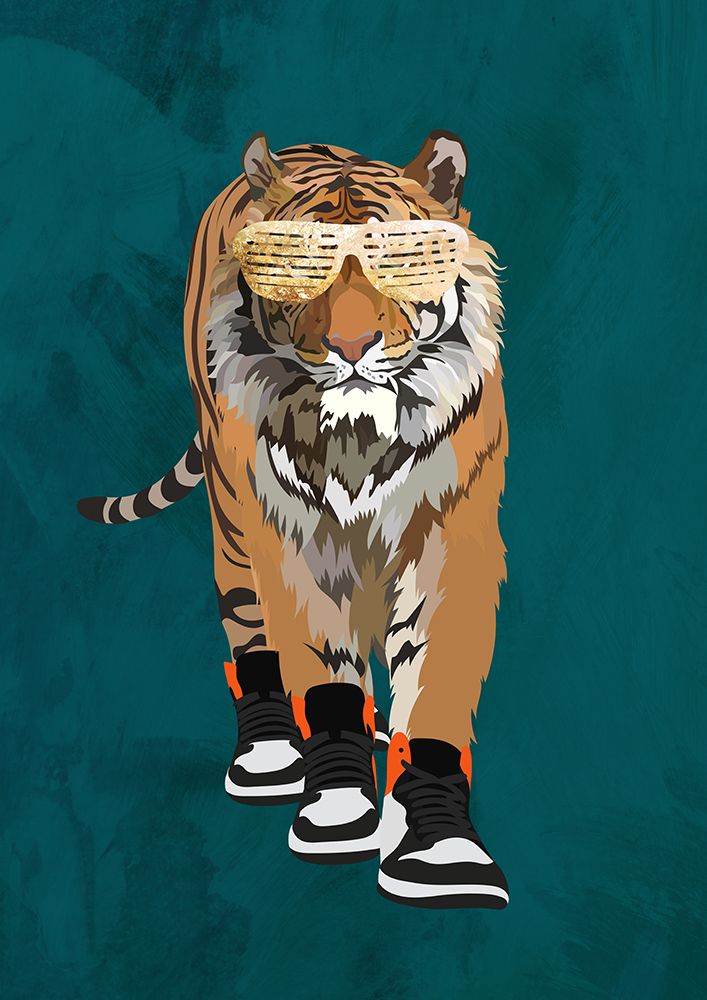 Tiger prowling in high top sneakers