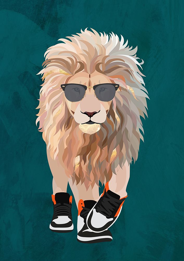 Lion prowling in high top sneakers