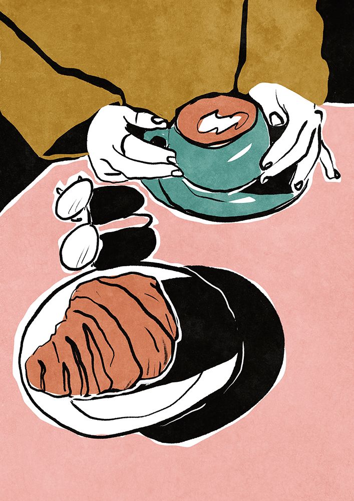 Croissant et cafAc au lait