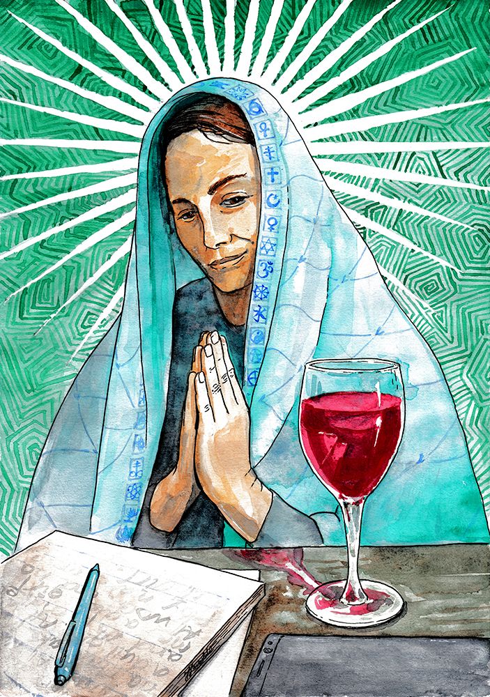 AW Maria. Holy Drink Watercolor Portrait.