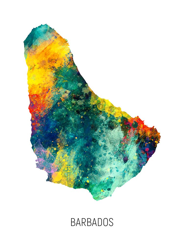 Barbados Watercolor Map