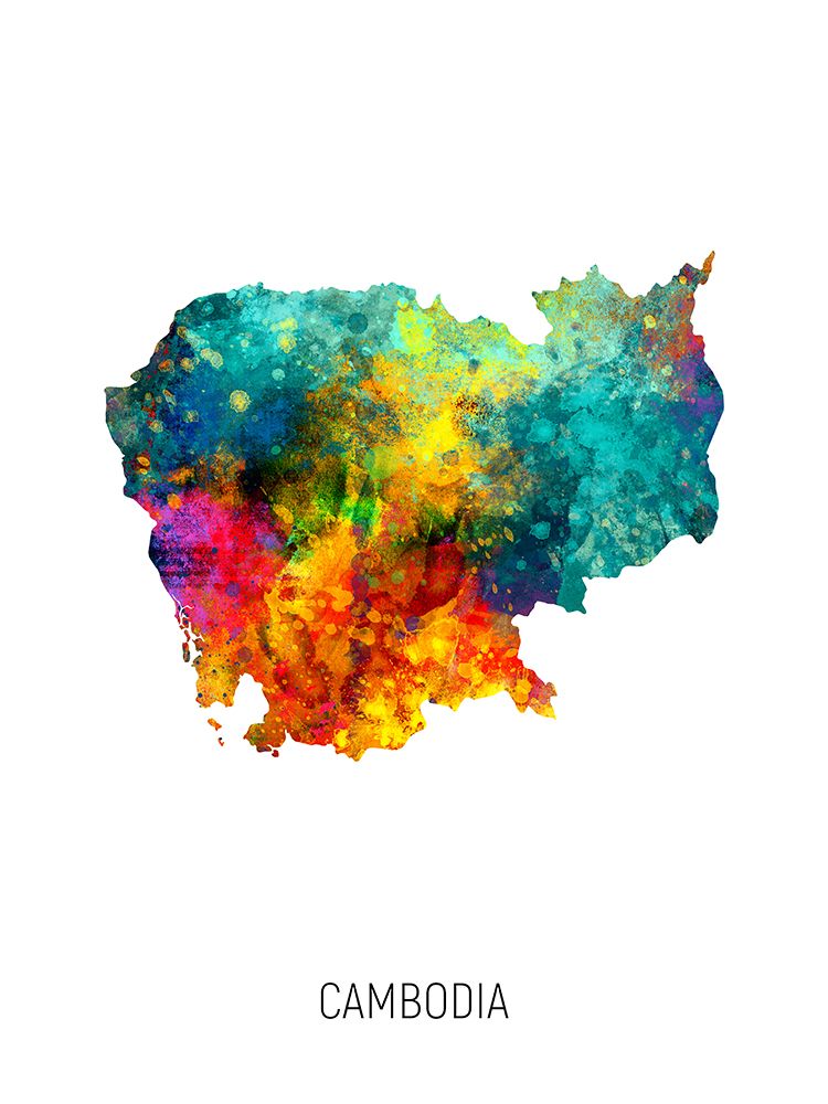Cambodia Watercolor Map