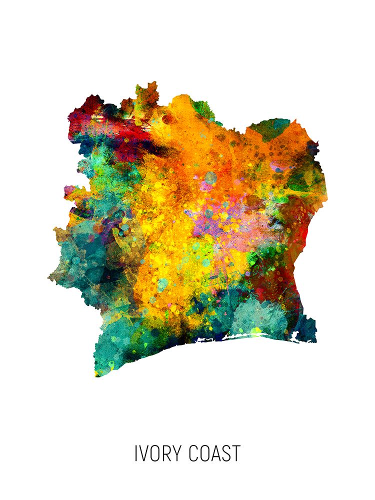 Ivory Coast Watercolor Map