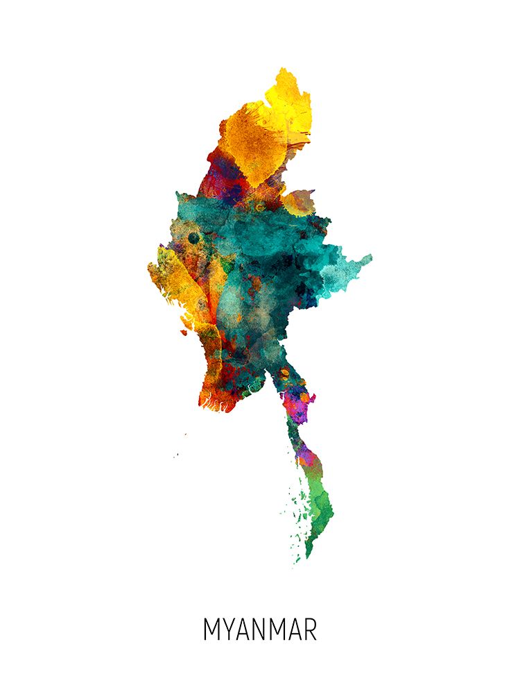 Myanmar Watercolor Map