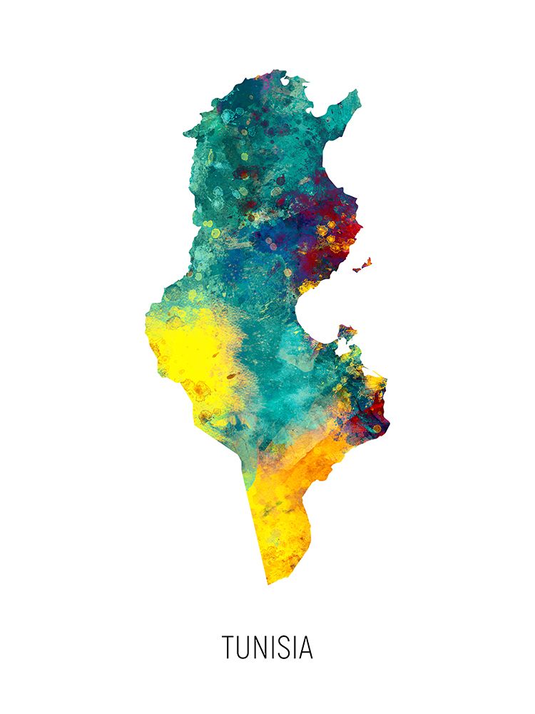 Tunisia Watercolor Map