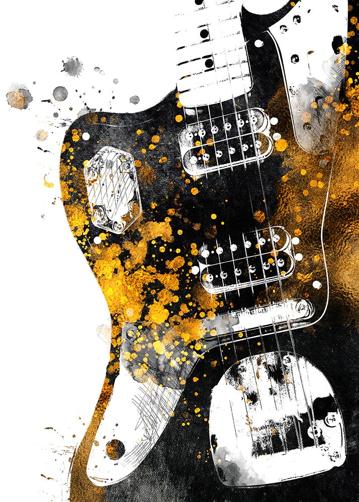 Black and Gold Music Art Guitar Bass