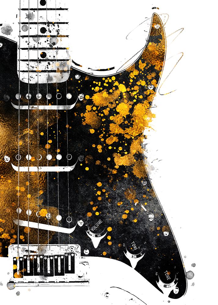 Black and Gold Music Art Guitar Electric