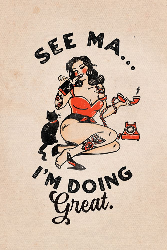 See Ma Poster Funny Vintage Pinup Girl a Cat