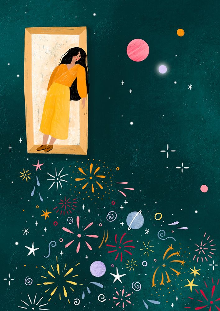 Yellow Dress Leans From A Window