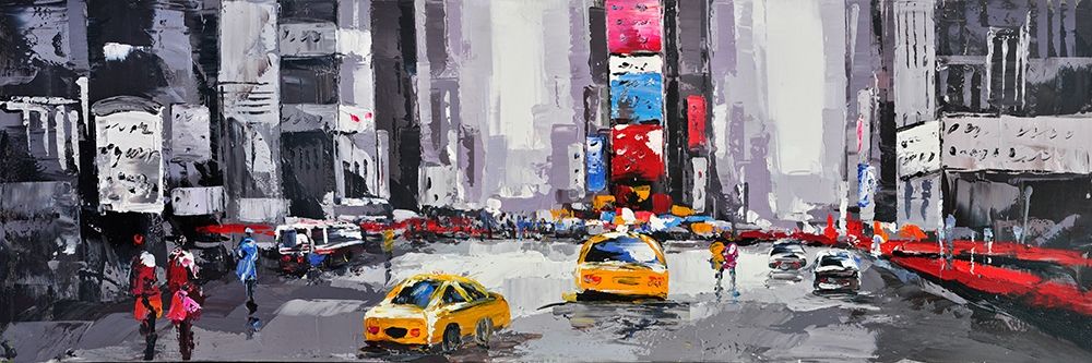 ABSTRACT STREET WITH YELLOW TAXIS