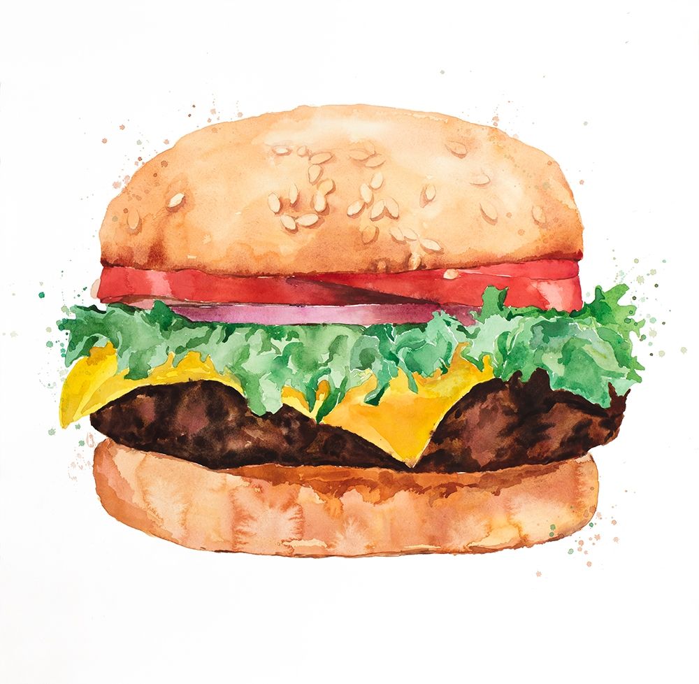 Watercolor All Dressed Cheeseburger
