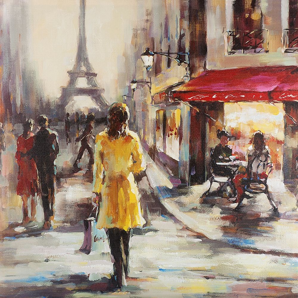 Yellow coat woman walking on the street