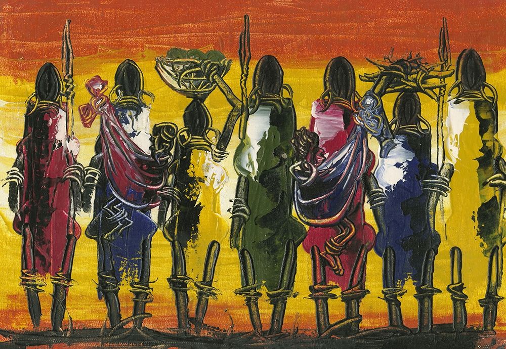 Multicoloured Ethnic African Hunters Tribe