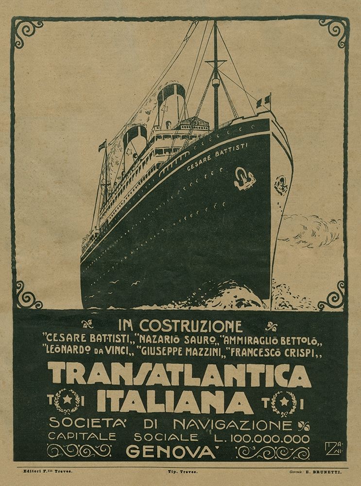 Italian Transatlantic Boat Ancient Advertising