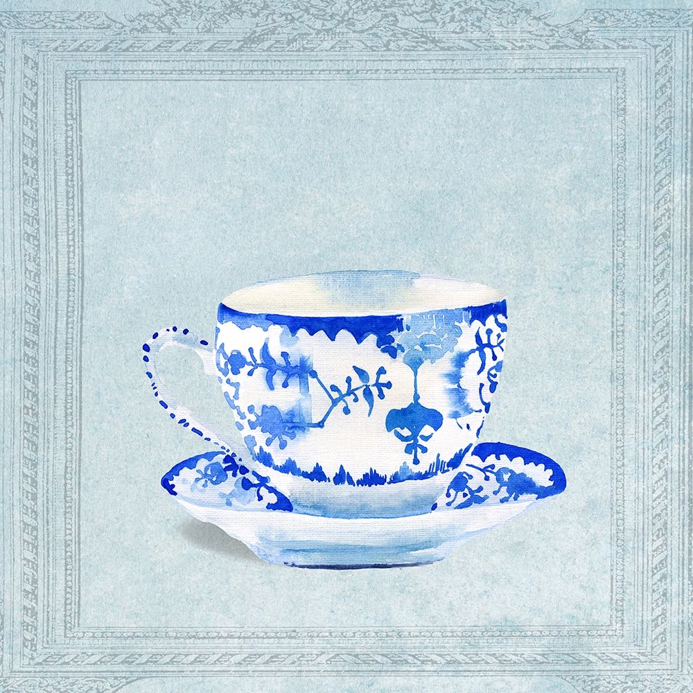 Watercolored Blue and White Tea Cup