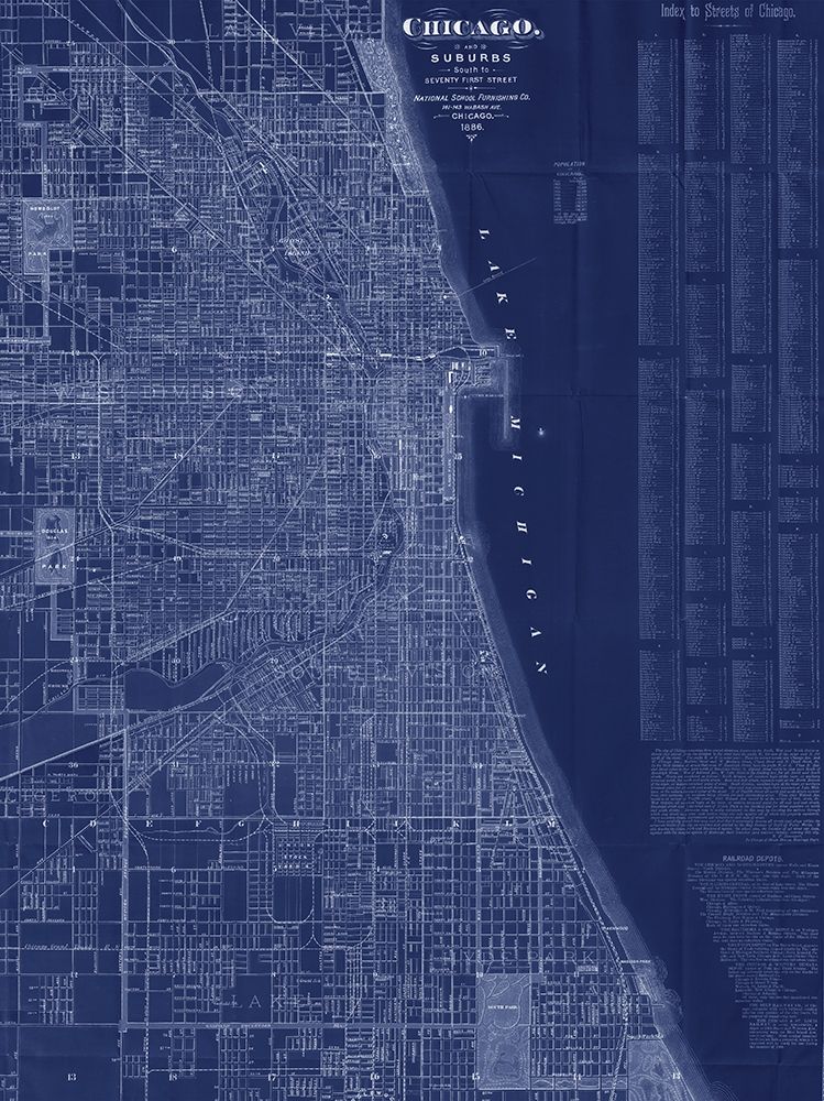 Antique Map of Chicago (blue)