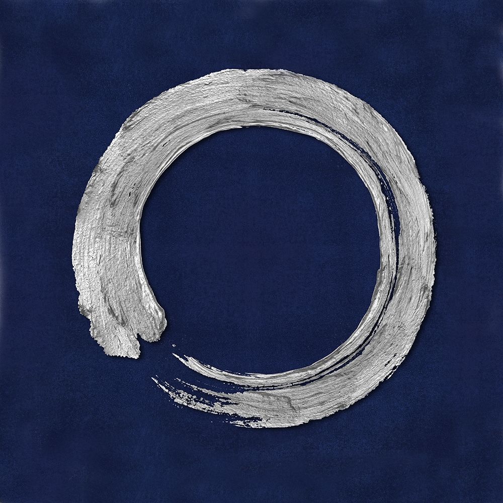 Silver Zen Circle on Blue I
