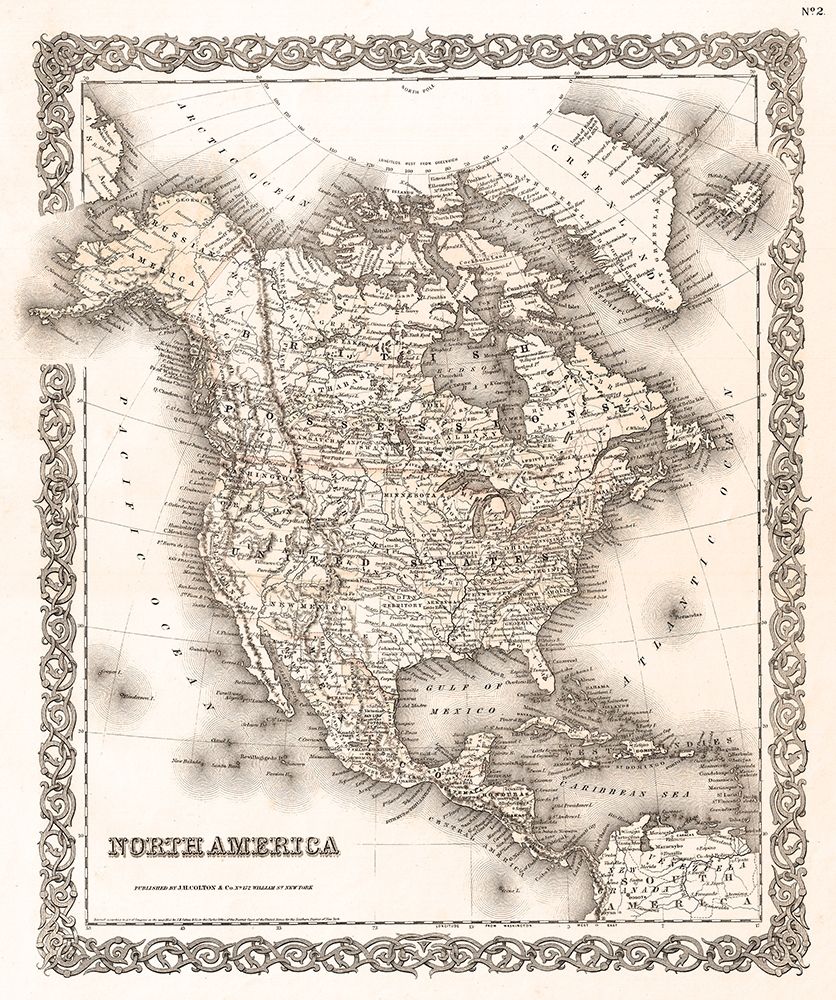 1855 Colton Vintage Map of North America