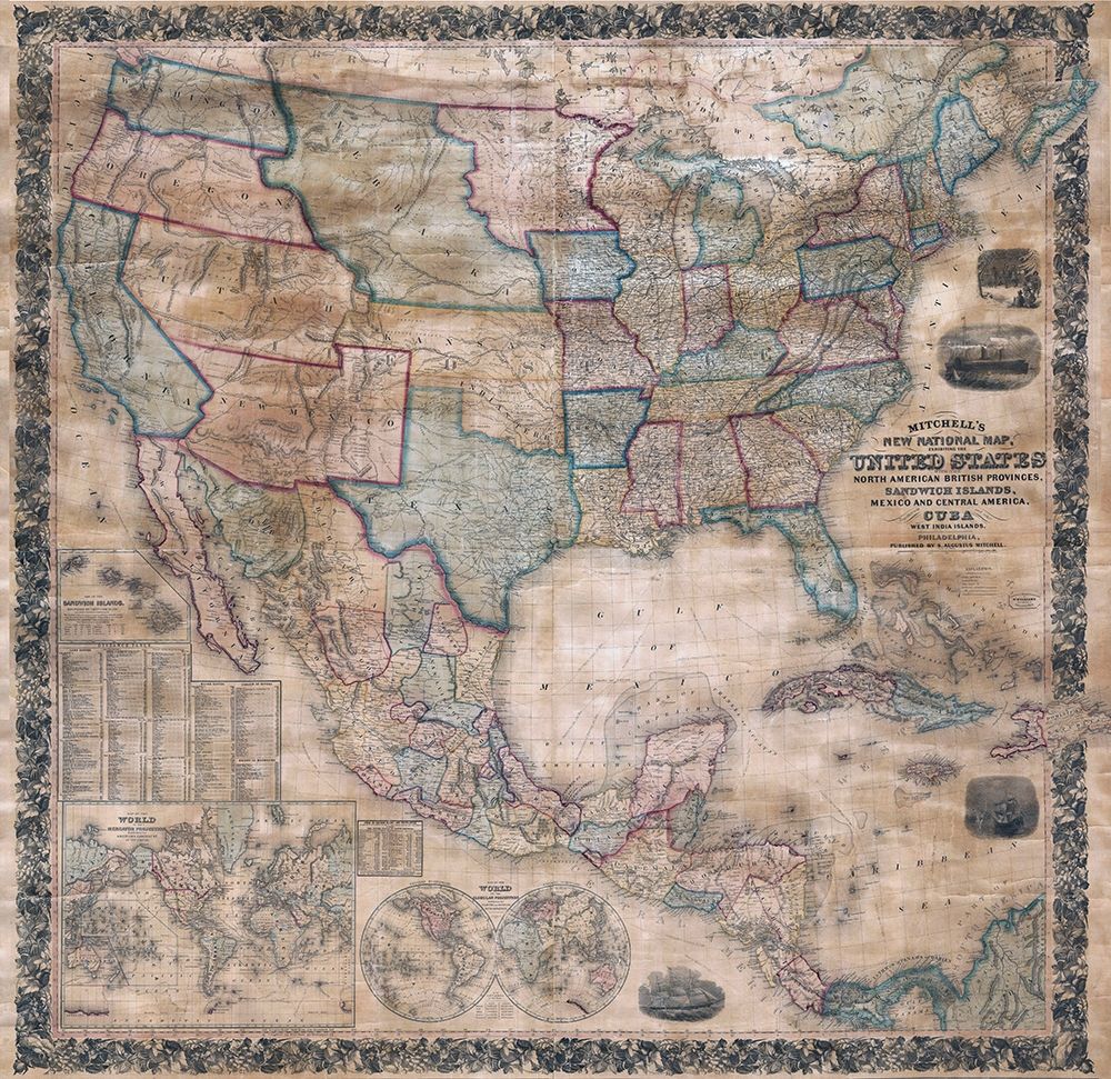1856 Mitchell Wall Map of the United States
