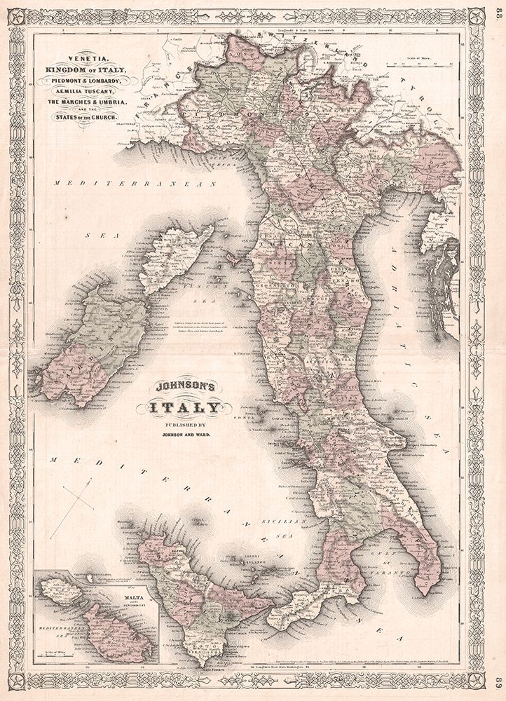 1866 Johnson Map of Italy