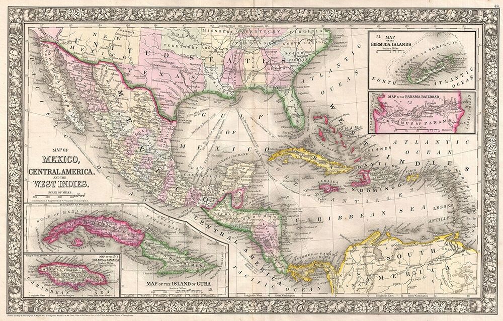 1866 Mitchell Map of Mexico and the West Indies