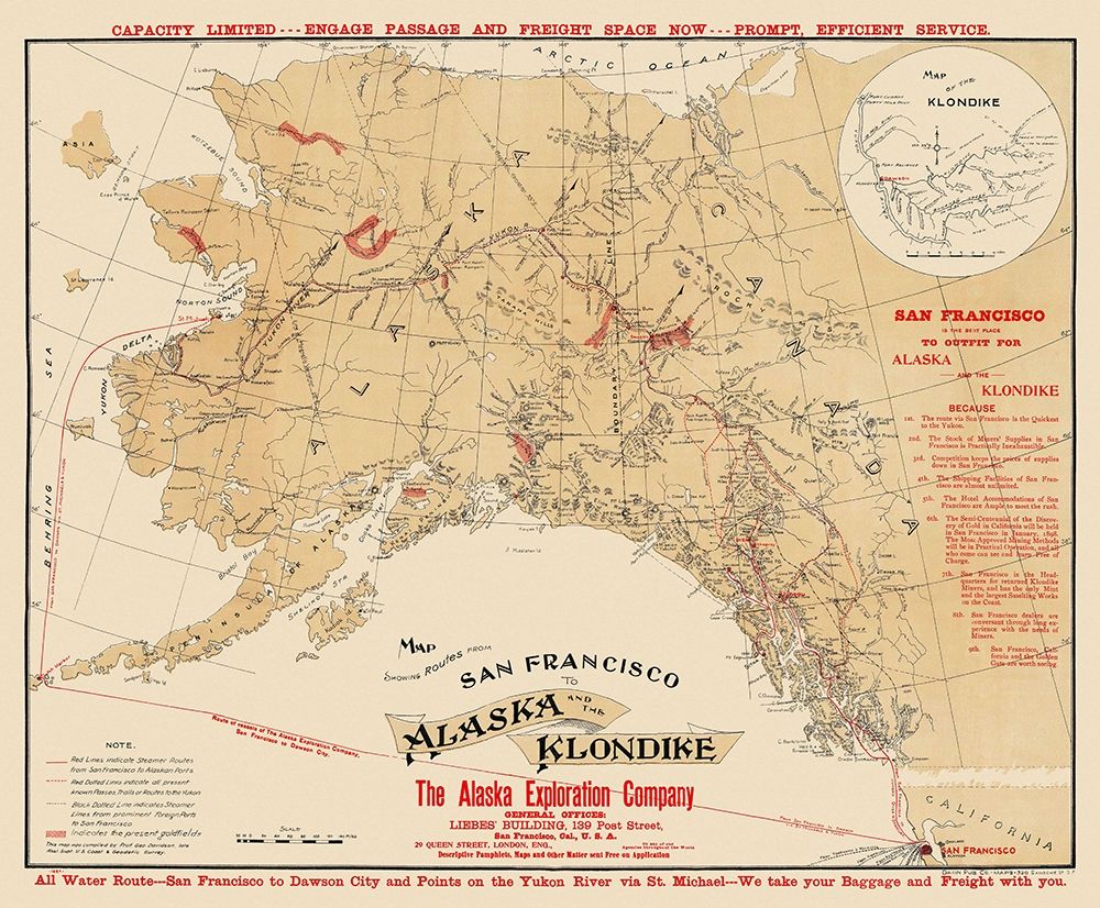 Routes San Francisco to Alaska to Klondike
