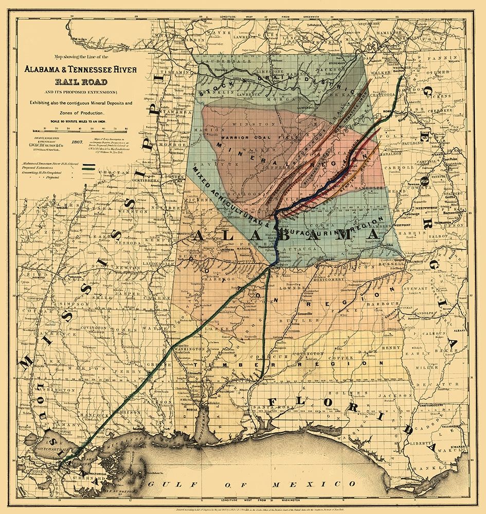 Alabama and Tennessee River Railroad - Colton 1867