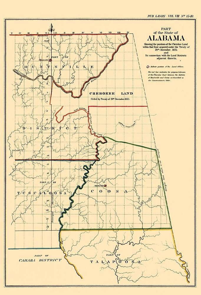 Alabama, Position of Cherokee Land - Glo 1835