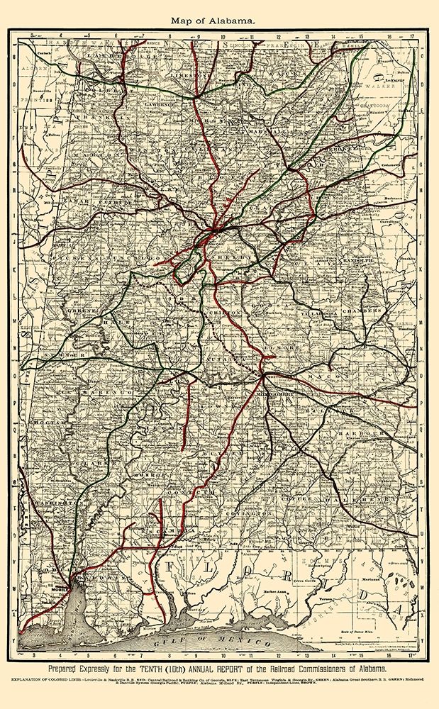 Alabama Railroads - Rand McNally 1888