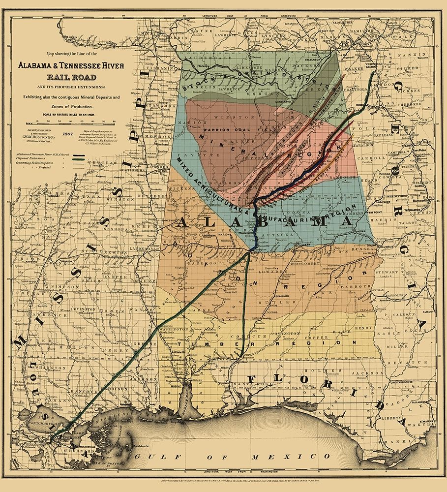 Alabama and Tennessee River Railroad - Colton 1865
