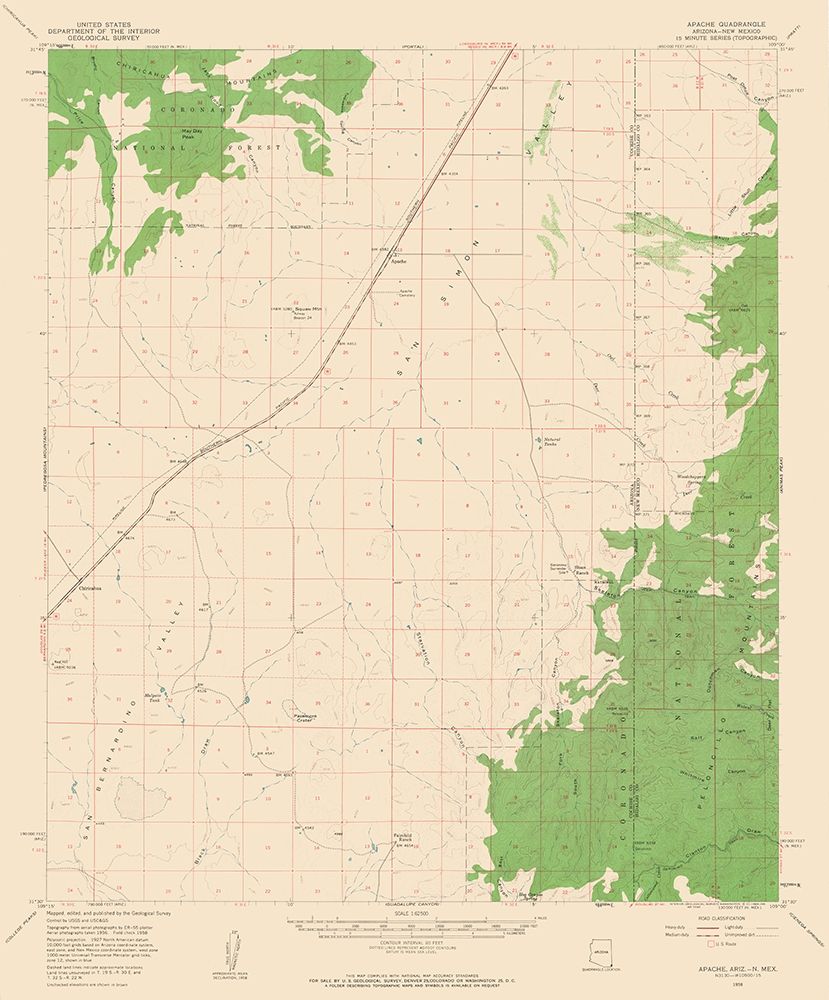 Apache Arizona Quad - USGS 1958