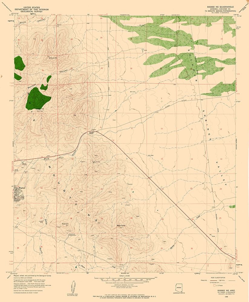 North East Bisbee Arizona Quad - USGS 1958