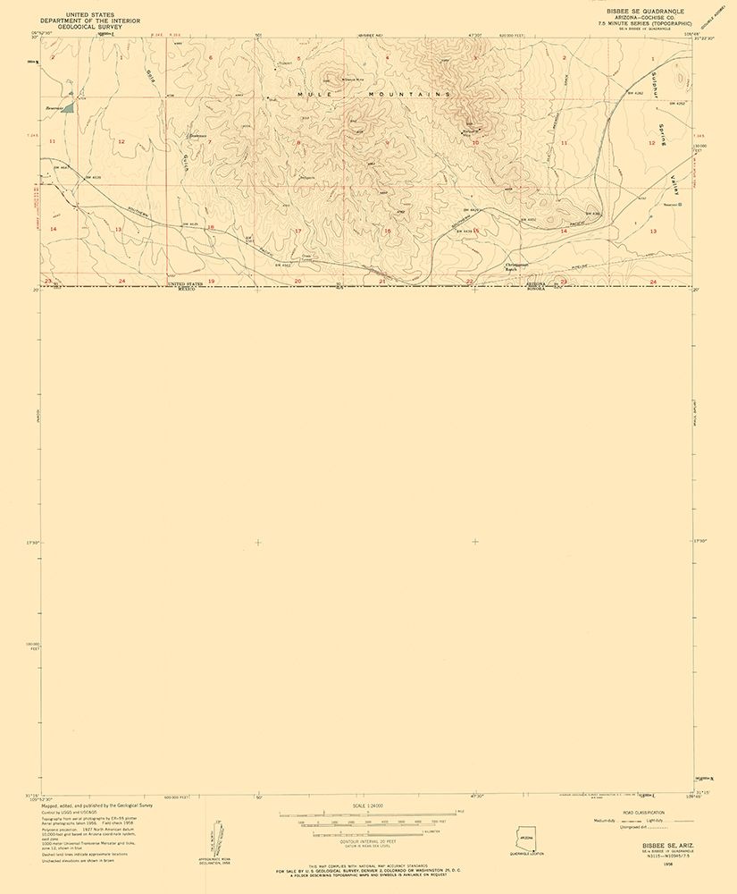 South East Bisbee Arizona Quad - USGS 1958