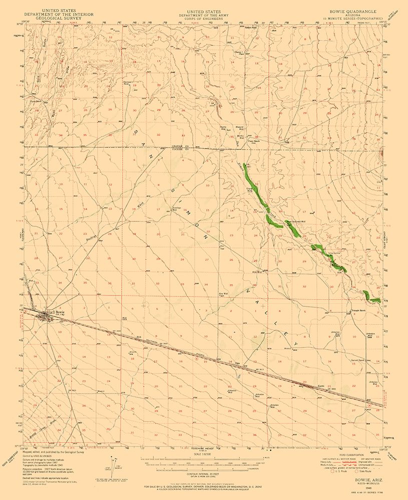 Bowie Arizona Quad - USGS 1949