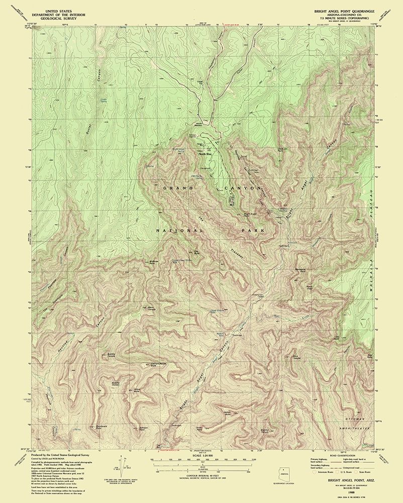 Bright Angel Point Arizona Quad - USGS 1988