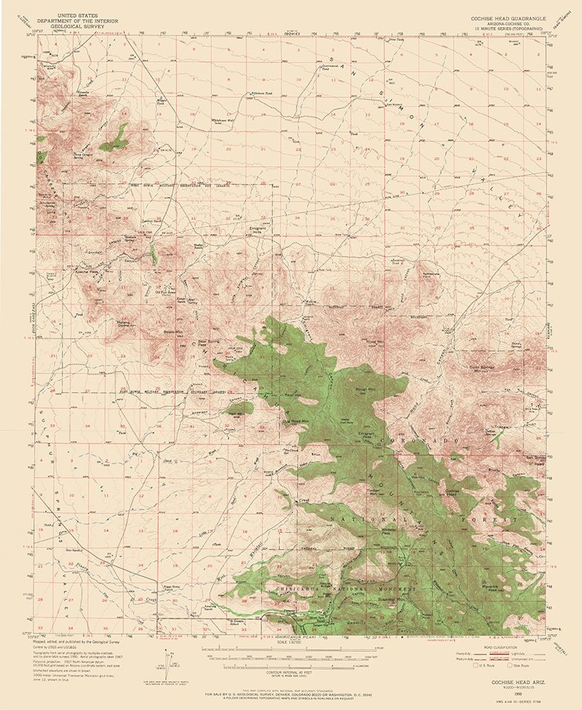 Cochise Head Arizona Quad - USGS 1950