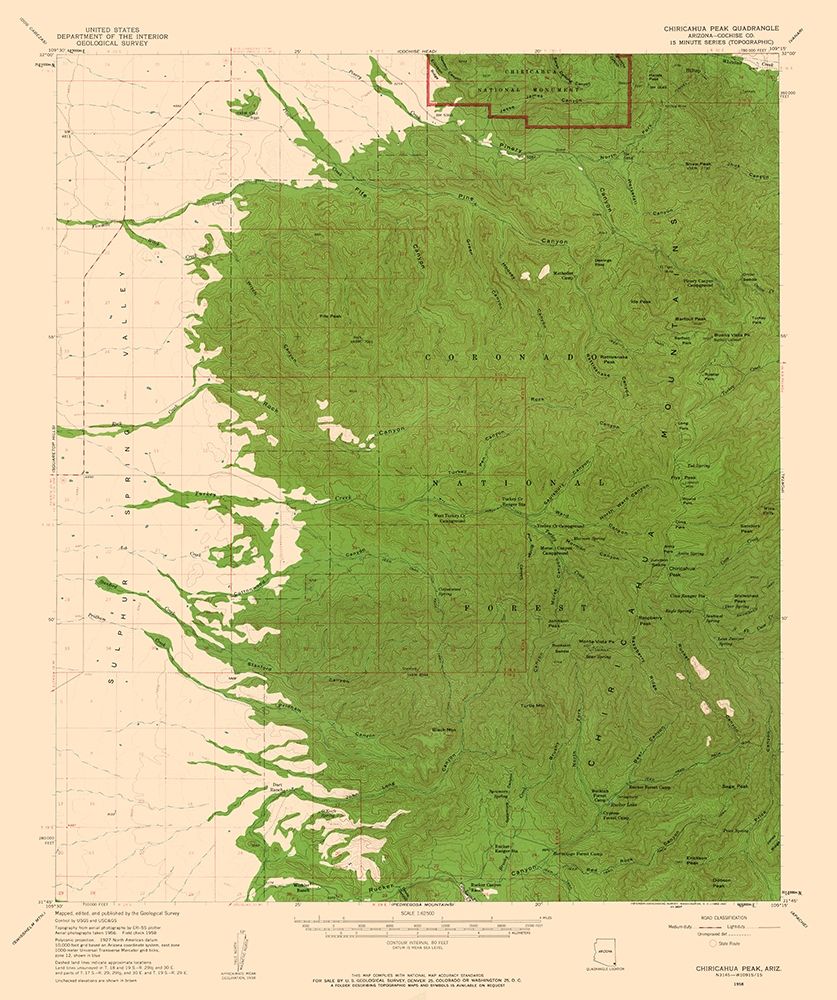 Chiricahua Peak Arizona Quad - USGS 1958