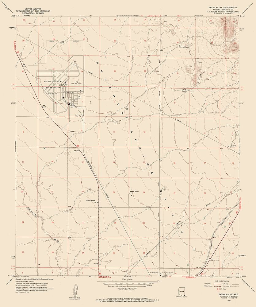 North East Douglas Arizona Quad - USGS 1958