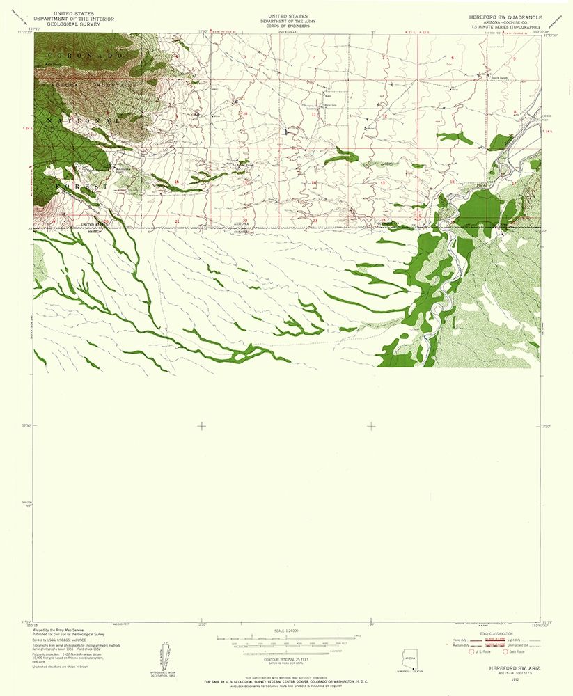 South West Hereford Arizona Quad - USGS 1952