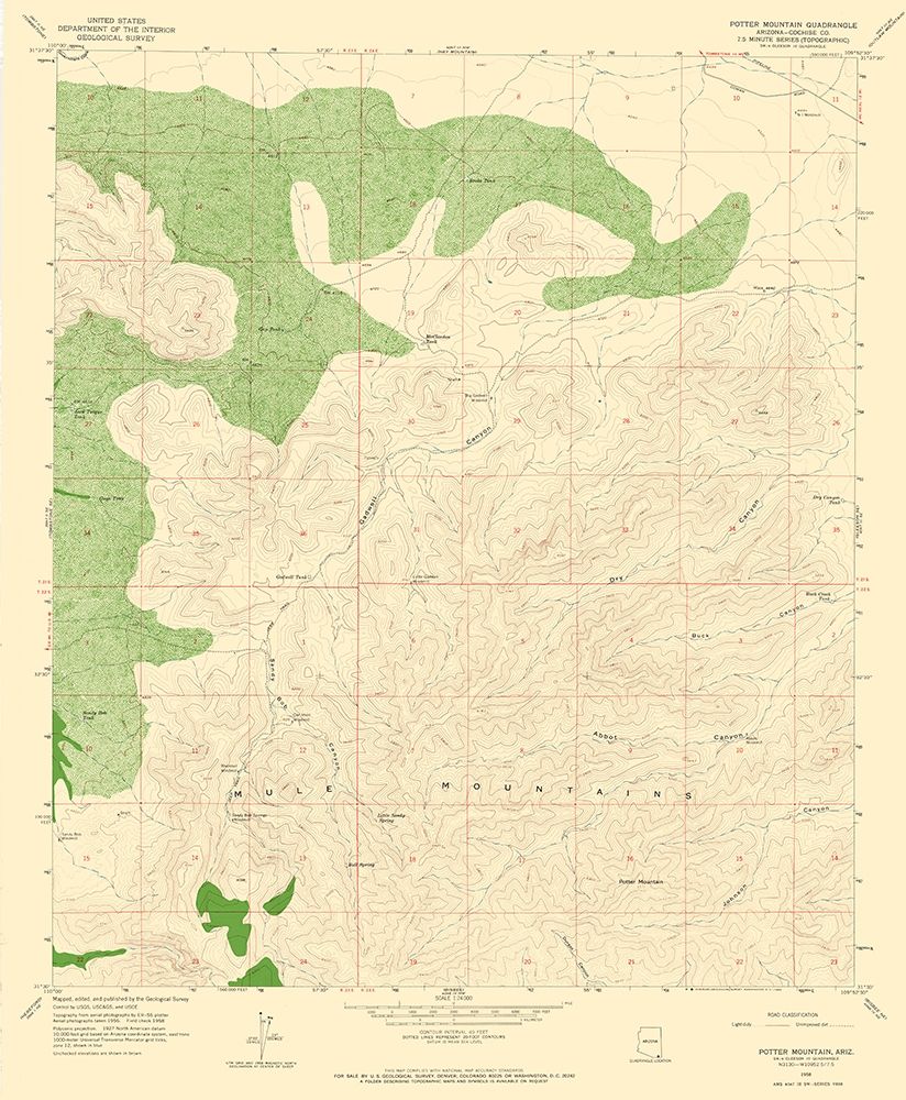 Potter Mountain Arizona Quad - USGS 1958