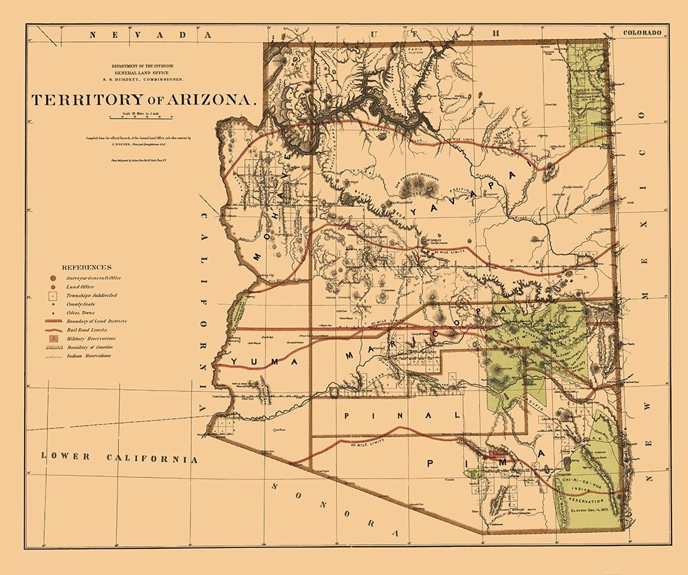 Arizona Territory - General Land Office 1876