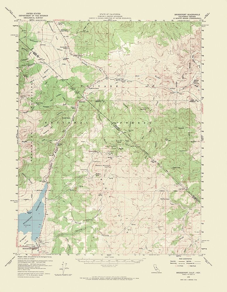 Bridgeport California Nevada Quad - USGS 1958