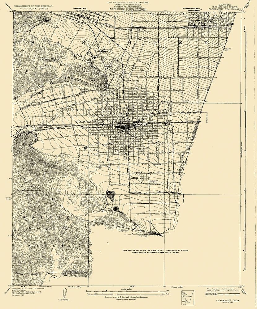 Claremont California Quad - USGS 1928