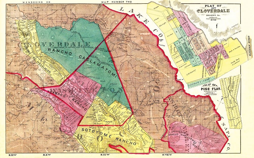 Plat of Cloverdale California - Thompson 1877