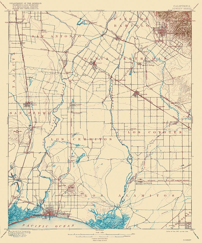 Downey California Sheet - USGS 1902
